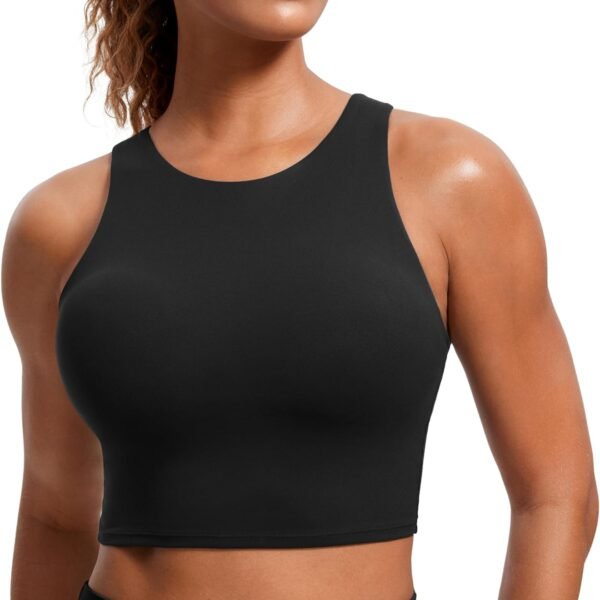 Racerback High Neck Longline Sports Bras for Women - Padded Workout Crop Tank Tops with Built in Bra