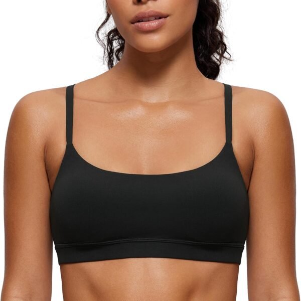 Womens  Adjustable Spaghetti Strap Sports Bra - Scoop Neck Wireless Padded Bra Yoga Workout Crop Top