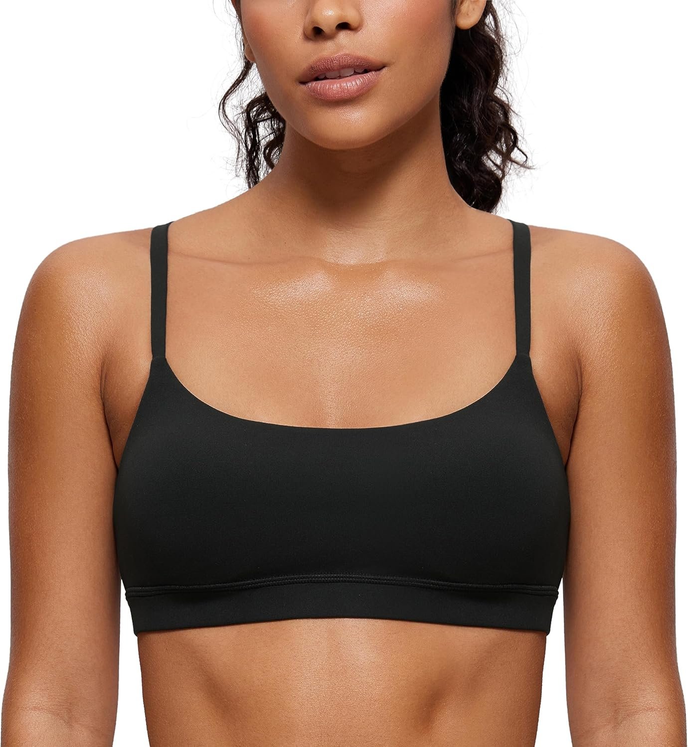 Womens Adjustable Spaghetti Strap Sports Bra - Scoop Neck Wireless Padded Bra Yoga Workout Crop Top